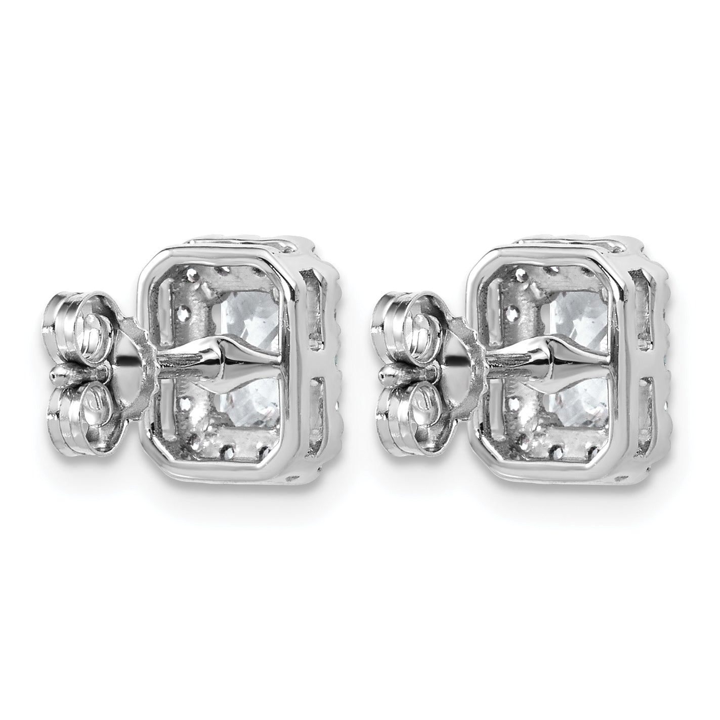 14k White Gold 1 1/3 carat Lab Grown Diamond VS+ F+ Complete Emerald Halo Post Earrings