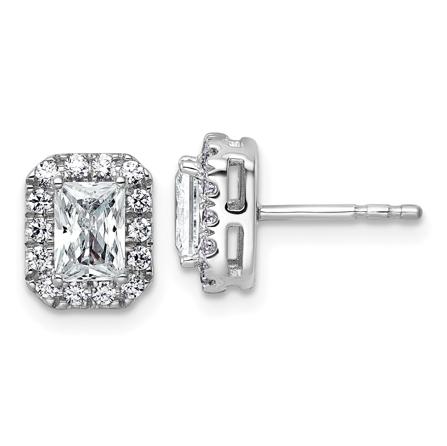 14k White Gold 1 1/3 carat Lab Grown Diamond VS+ F+ Complete Emerald Halo Post Earrings Main image