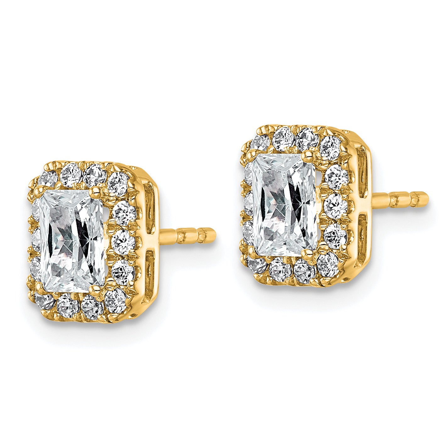 14k 1 1/3 carat Lab Grown Diamond VS+ F+ Complete Emerald Halo Post Earrings Secondary image