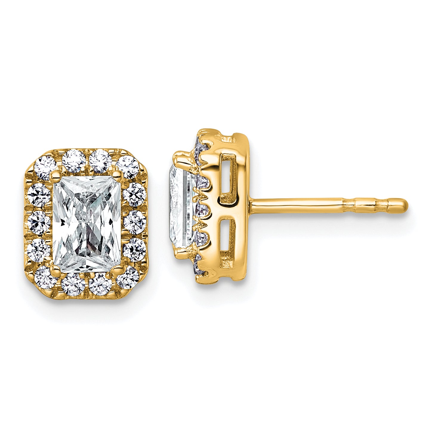 14k 1 1/3 carat Lab Grown Diamond VS+ F+ Complete Emerald Halo Post Earrings Main image