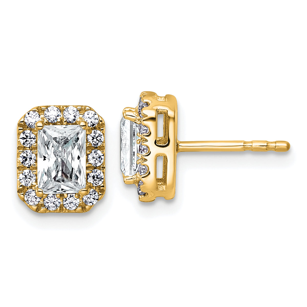 14k 1 1/3 carat Lab Grown Diamond VS+ F+ Complete Emerald Halo Post Earrings