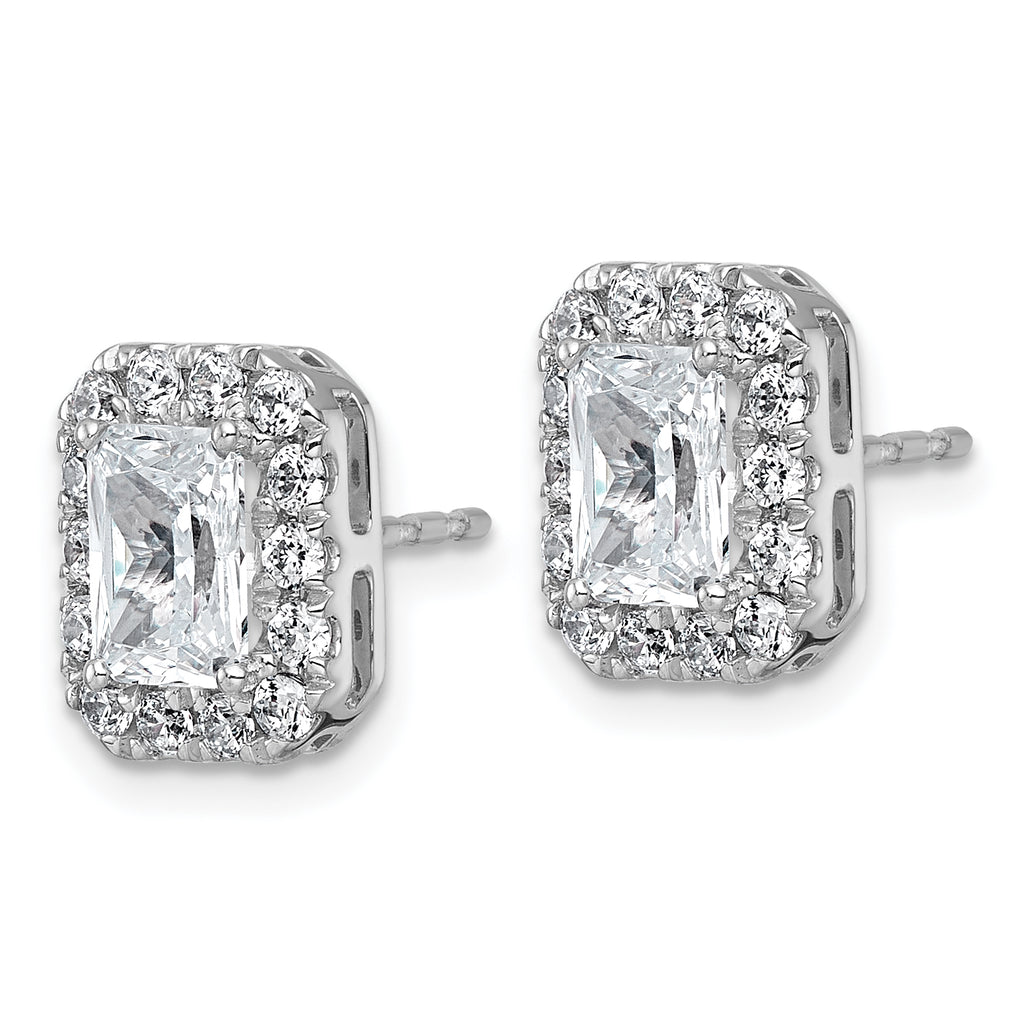 14k White Gold 2 3/4 carat Lab Grown Diamond VS+ F+ Complete Emerald Halo Post Earrings