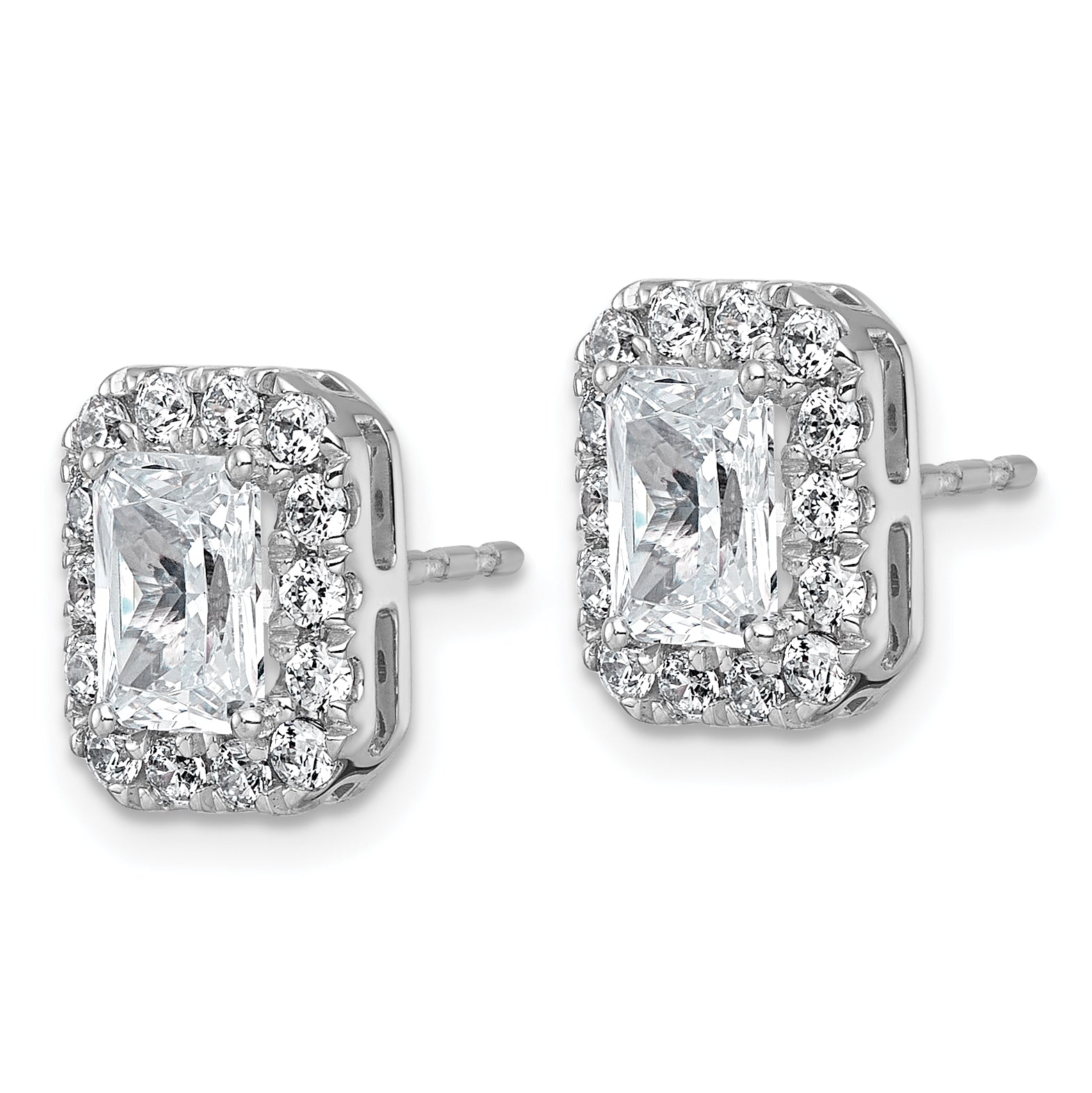 14k White Gold 2 3/4 carat Lab Grown Diamond VS+ F+ Complete Emerald Halo Post Earrings