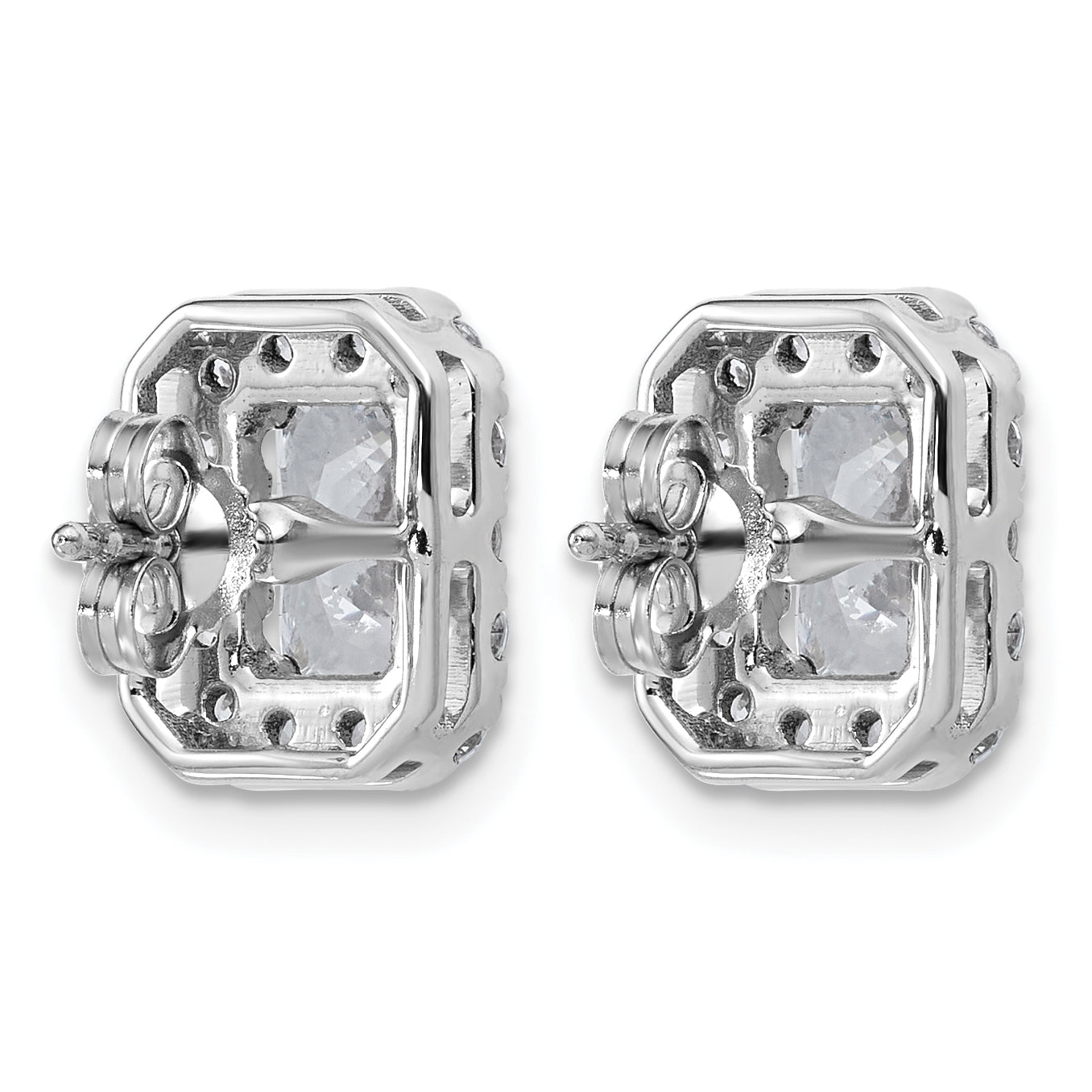 14k White Gold 2 3/4 carat Lab Grown Diamond VS+ F+ Complete Emerald Halo Post Earrings