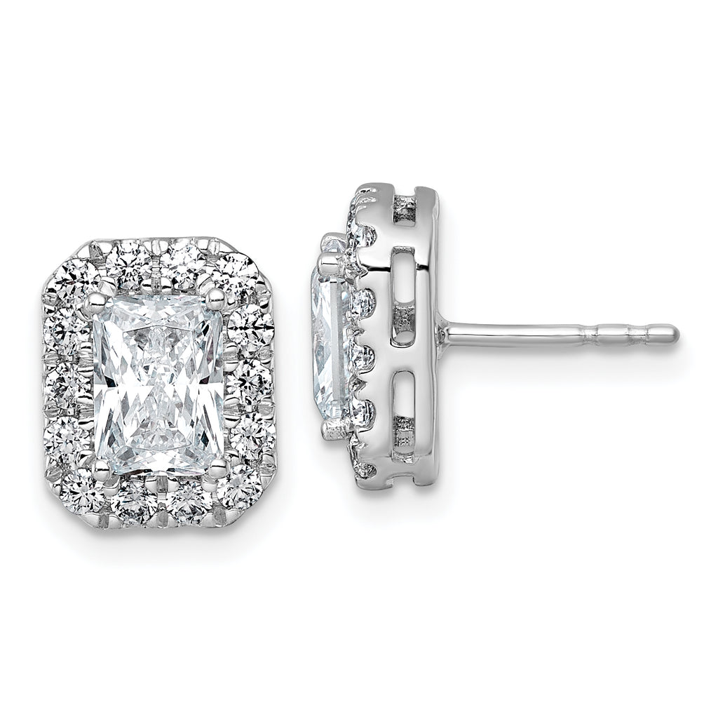 14k White Gold 2 3/4 carat Lab Grown Diamond VS+ F+ Complete Emerald Halo Post Earrings