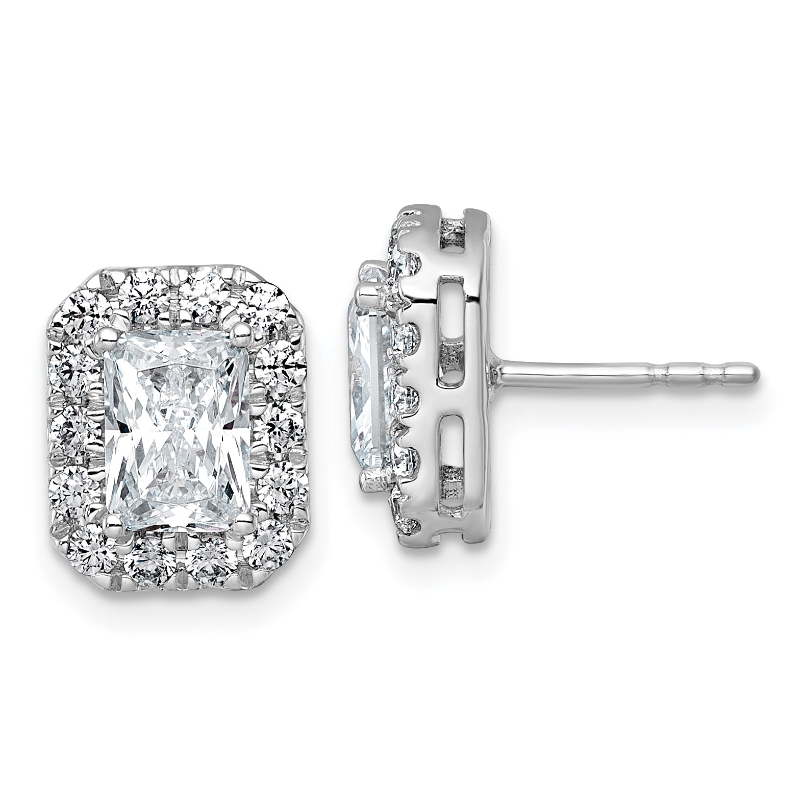 14k White Gold 2 3/4 carat Lab Grown Diamond VS+ F+ Complete Emerald Halo Post Earrings