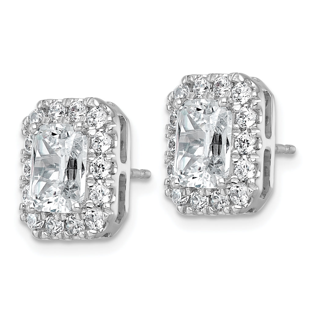 14k White Gold 3 7/8 carat Lab Grown Diamond VS+ F+ Complete Emerald Halo Post Earrings