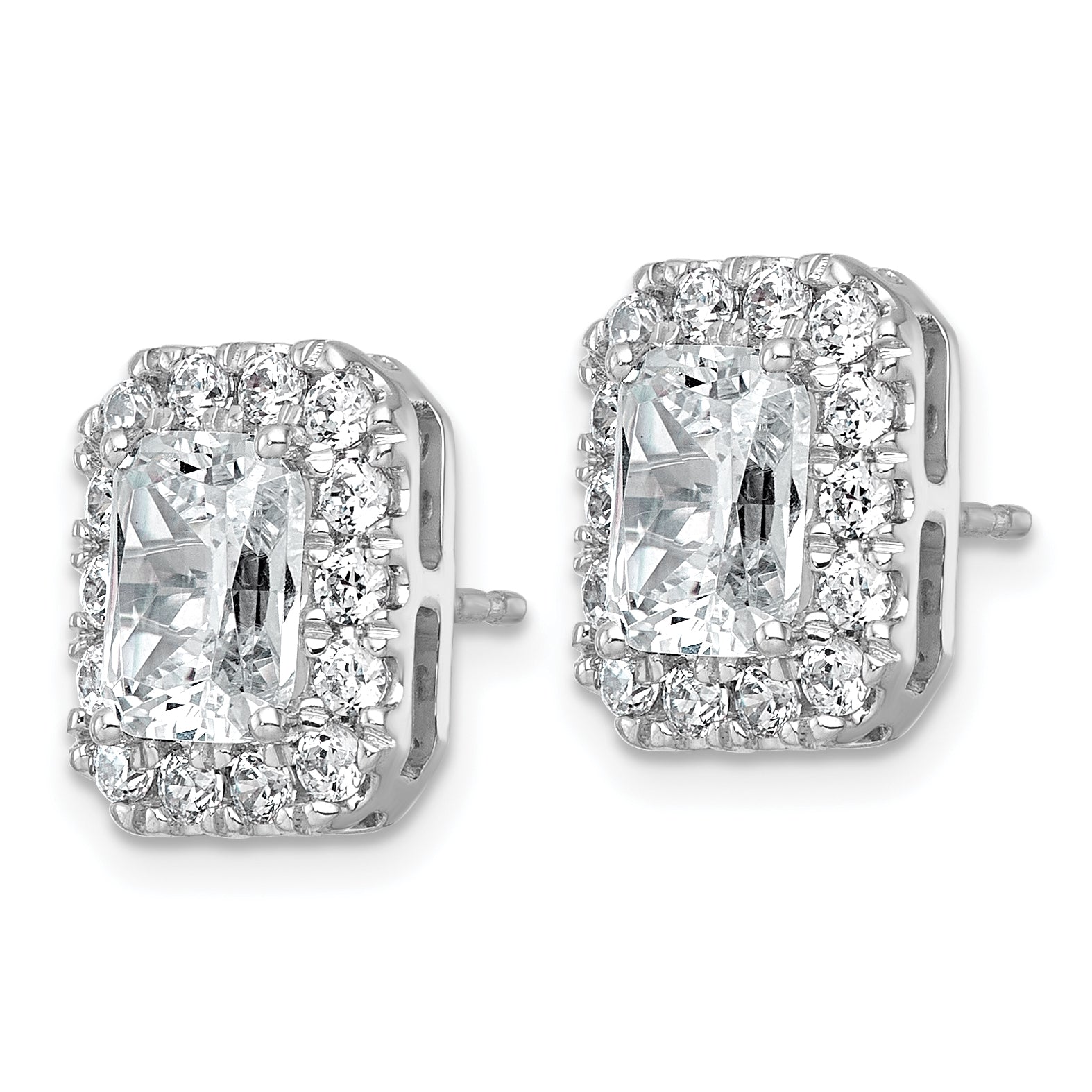 14k White Gold 3 7/8 carat Lab Grown Diamond VS+ F+ Complete Emerald Halo Post Earrings