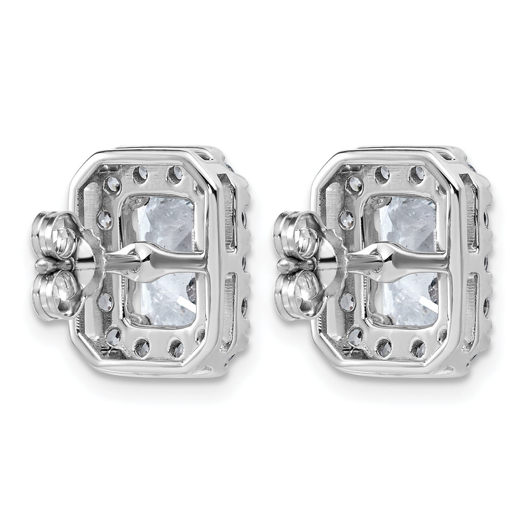 14k White Gold 3 7/8 carat Lab Grown Diamond VS+ F+ Complete Emerald Halo Post Earrings