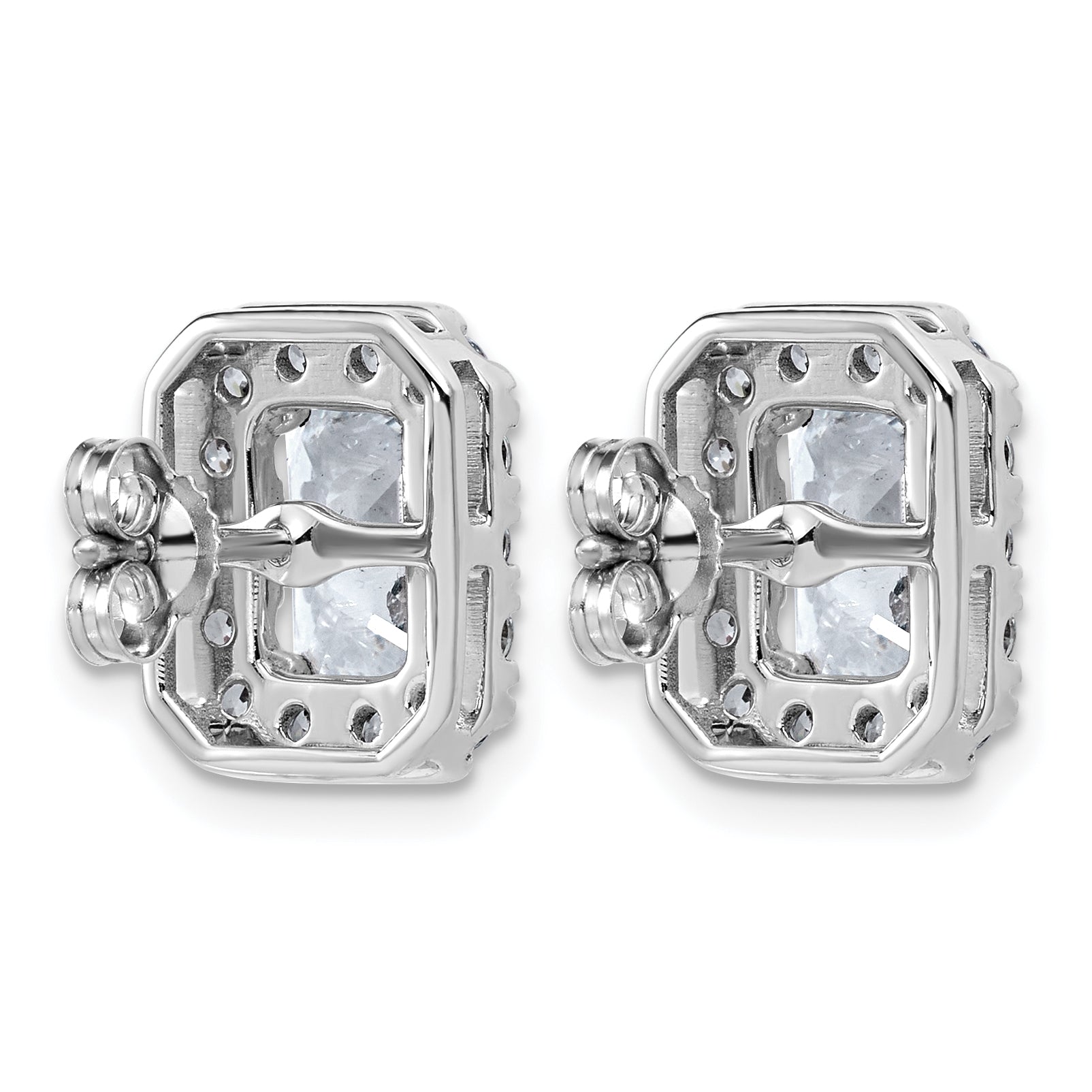 14k White Gold 3 7/8 carat Lab Grown Diamond VS+ F+ Complete Emerald Halo Post Earrings