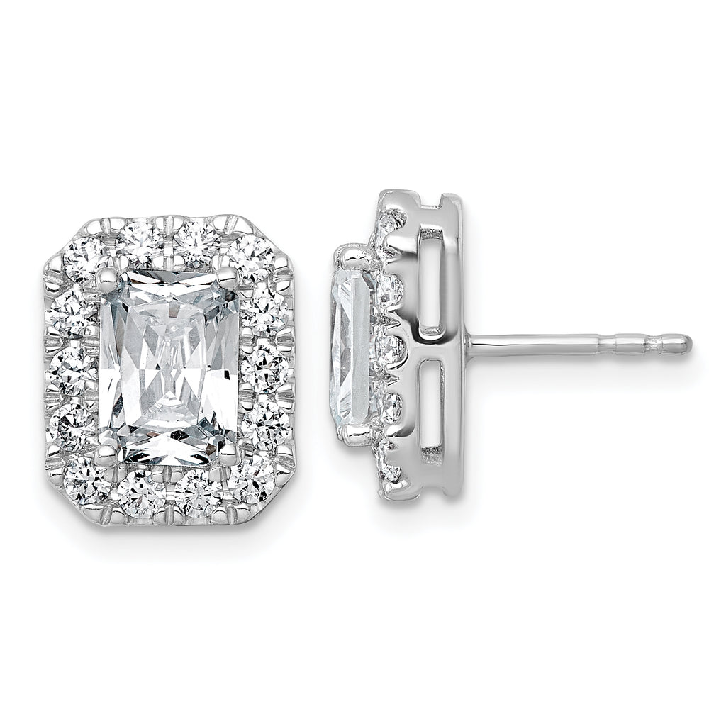 14k White Gold 3 7/8 carat Lab Grown Diamond VS+ F+ Complete Emerald Halo Post Earrings