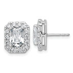 14k White Gold 3 7/8 carat Lab Grown Diamond VS+ F+ Complete Emerald Halo Post Earrings
