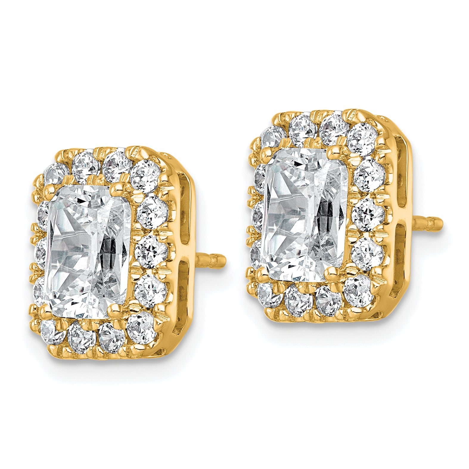 14k 3 7/8 carat Lab Grown Diamond VS+ F+ Complete Emerald Halo Post Earrings Secondary image