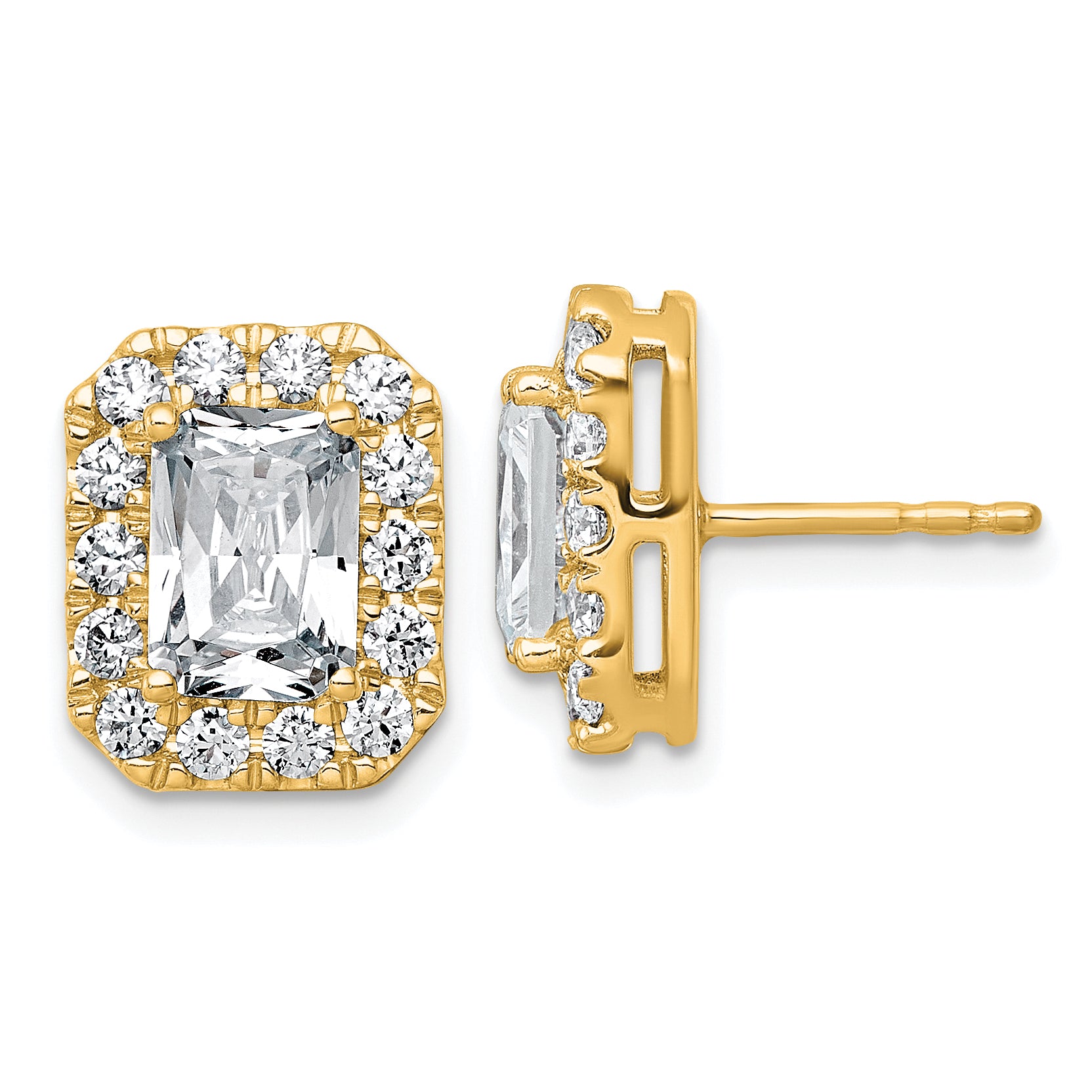 14k 3 7/8 carat Lab Grown Diamond VS+ F+ Complete Emerald Halo Post Earrings Main image