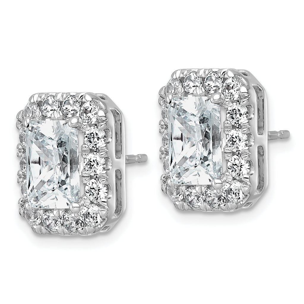 14k White Gold 5 3/4 carat Lab Grown Diamond VS+ F+ Complete Emerald Halo Post Earrings