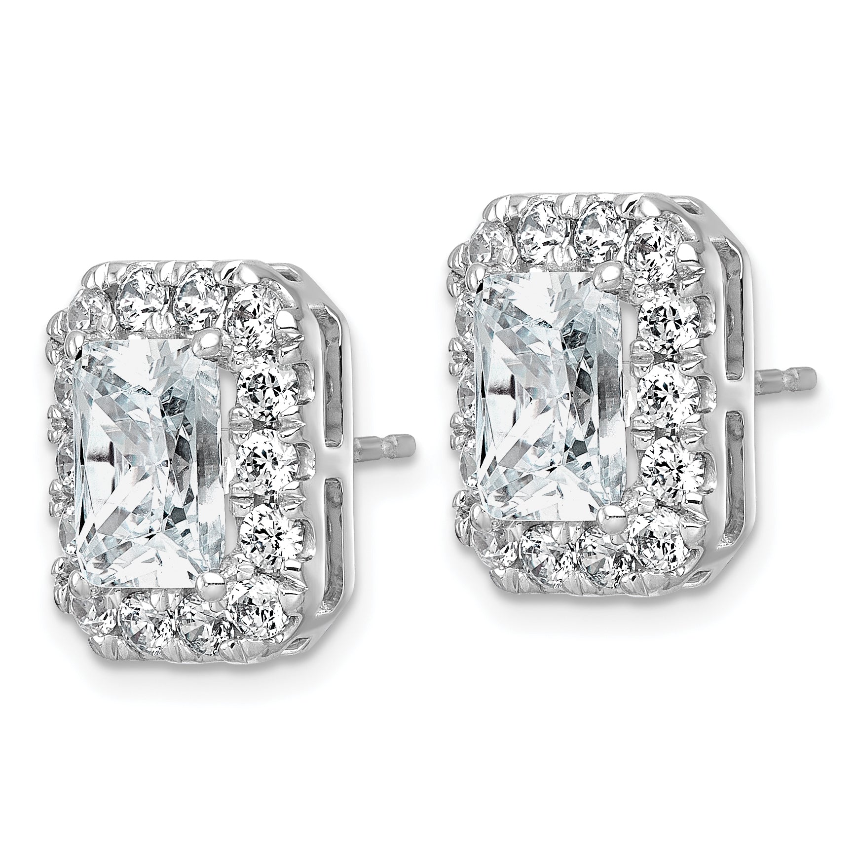 14k White Gold 5 3/4 carat Lab Grown Diamond VS+ F+ Complete Emerald Halo Post Earrings