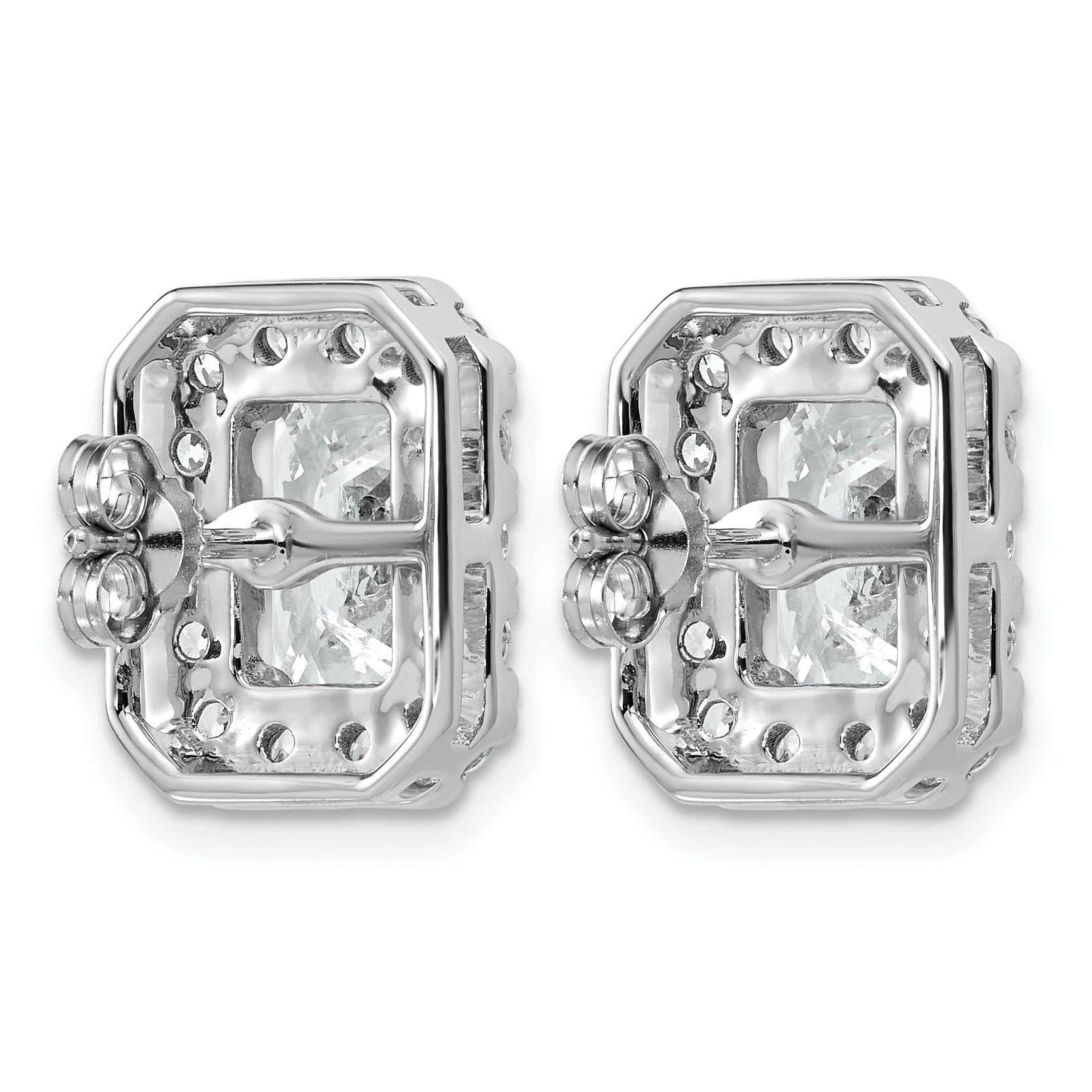 14k White Gold 5 3/4 carat Lab Grown Diamond VS+ F+ Complete Emerald Halo Post Earrings