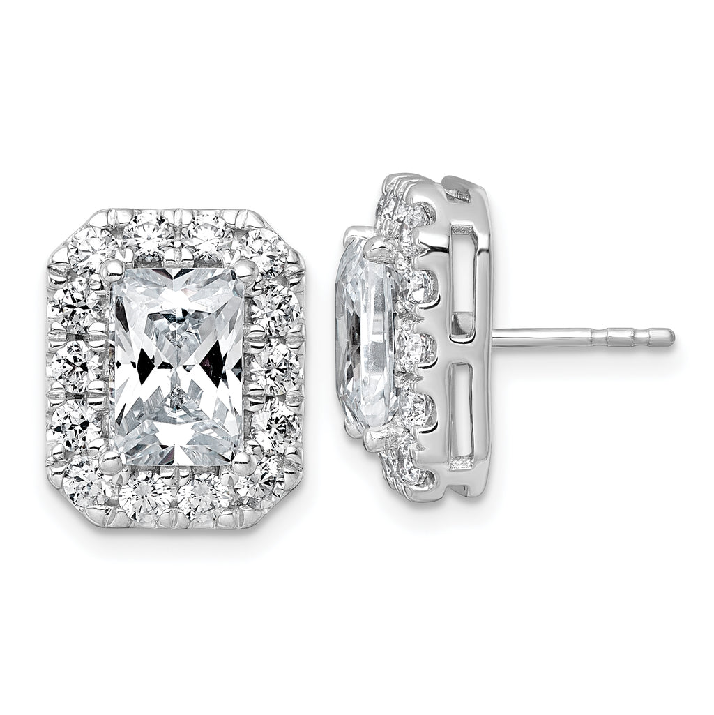 14k White Gold 5 3/4 carat Lab Grown Diamond VS+ F+ Complete Emerald Halo Post Earrings