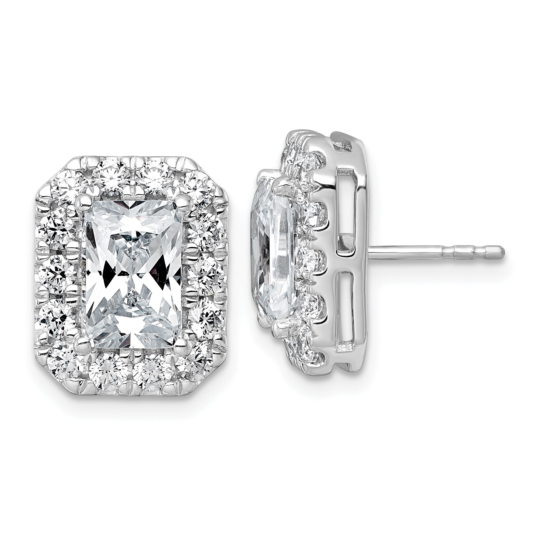14k White Gold 5 3/4 carat Lab Grown Diamond VS+ F+ Complete Emerald Halo Post Earrings