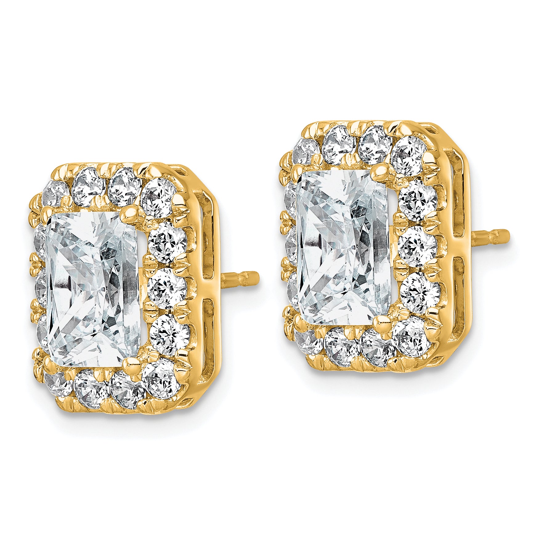 14k 5 3/4 carat Lab Grown Diamond VS+ F+ Complete Emerald Halo Post Earrings Secondary image