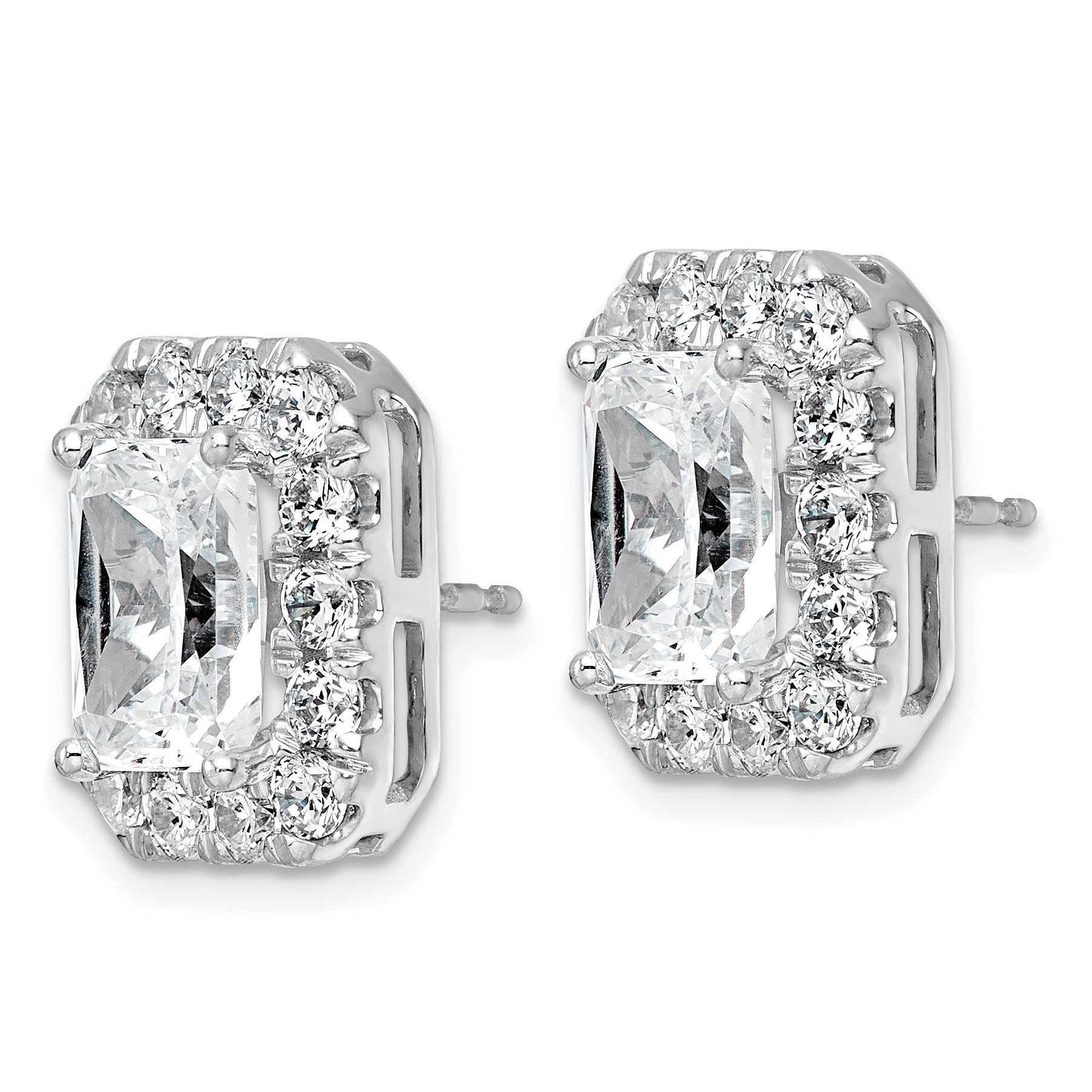 14k White Gold 7 carat Lab Grown Diamond VS+ F+ Complete Emerald Halo Post Earrings