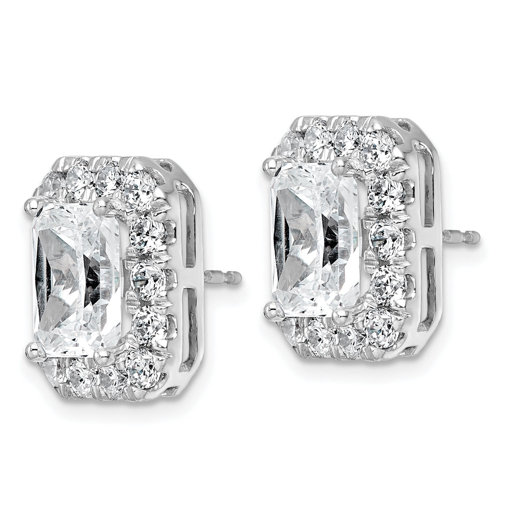 14k White Gold 7 carat Lab Grown Diamond VS+ F+ Complete Emerald Halo Post Earrings