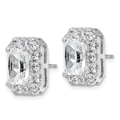 14k White Gold 7 carat Lab Grown Diamond VS+ F+ Complete Emerald Halo Post Earrings