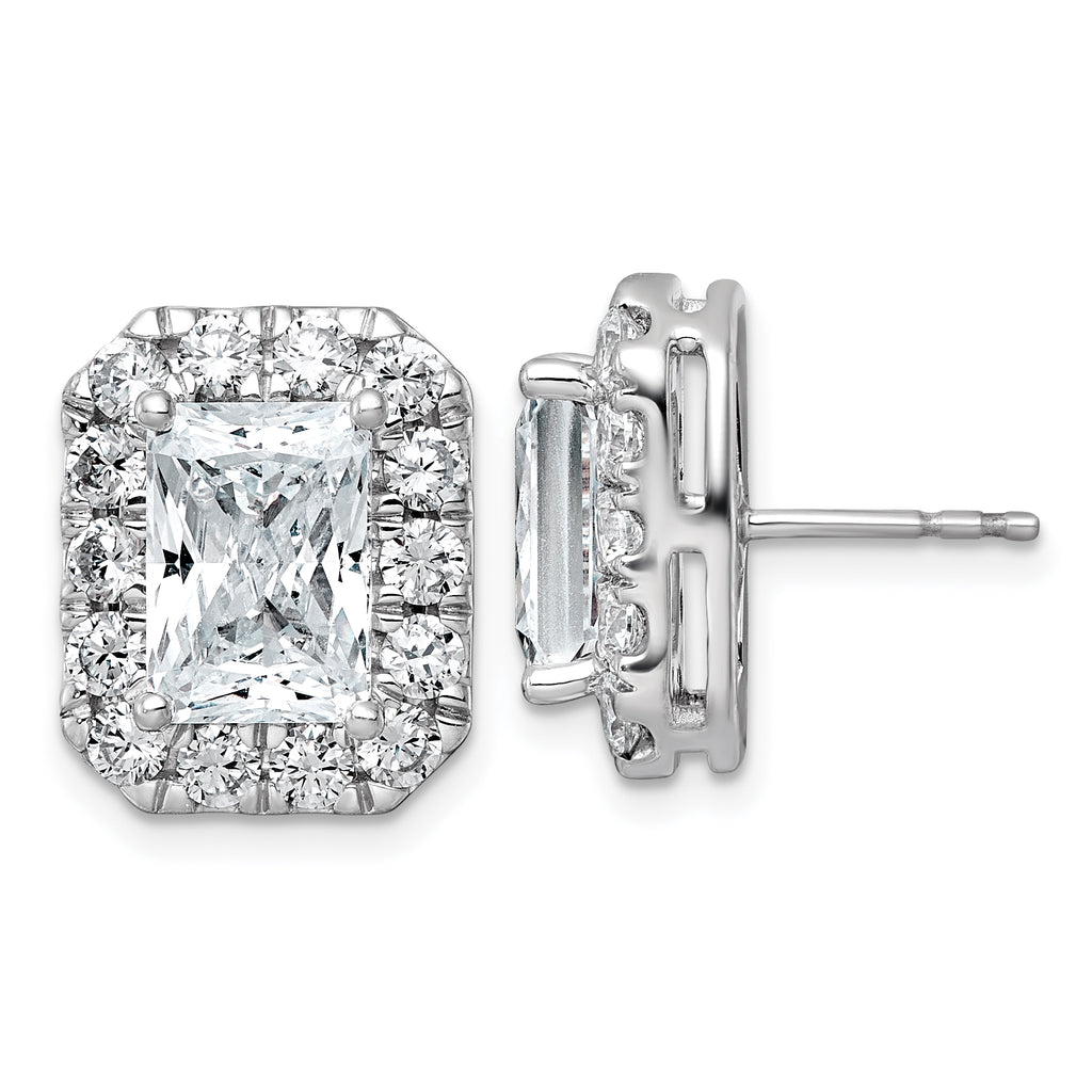 14k White Gold 7 carat Lab Grown Diamond VS+ F+ Complete Emerald Halo Post Earrings