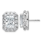 14k White Gold 7 carat Lab Grown Diamond VS+ F+ Complete Emerald Halo Post Earrings