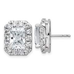 14k White Gold 7 carat Lab Grown Diamond VS+ F+ Complete Emerald Halo Post Earrings