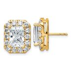14k 7 carat Lab Grown Diamond VS+ F+ Complete Emerald Halo Post Earrings