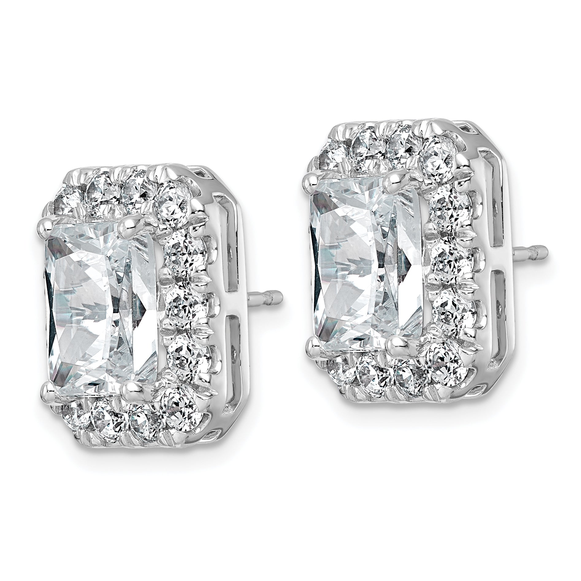 14k White Gold 8 5/8 carat Lab Grown Diamond VS+ F+ Complete Emerald Halo Post Earrings