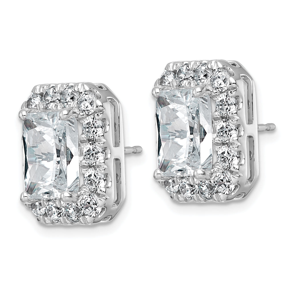 14k White Gold 8 5/8 carat Lab Grown Diamond VS+ F+ Complete Emerald Halo Post Earrings