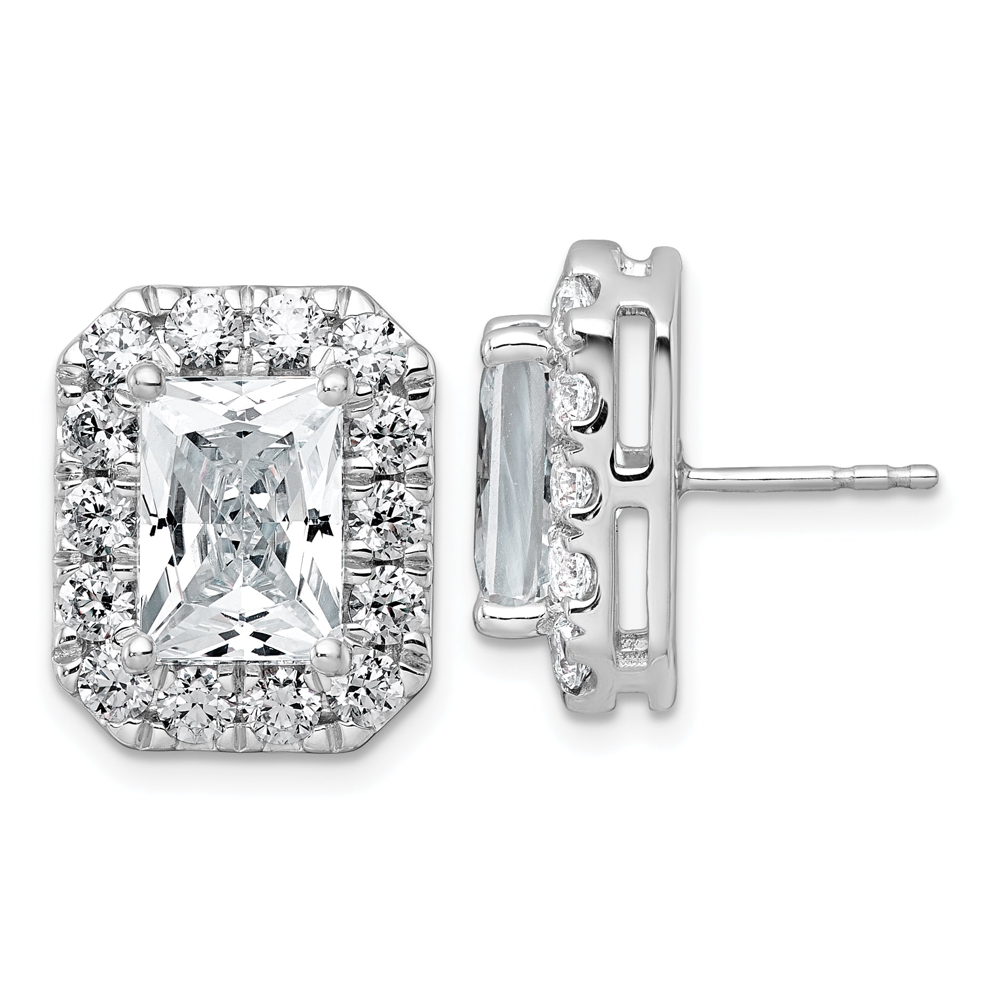 14k White Gold 8 5/8 carat Lab Grown Diamond VS+ F+ Complete Emerald Halo Post Earrings