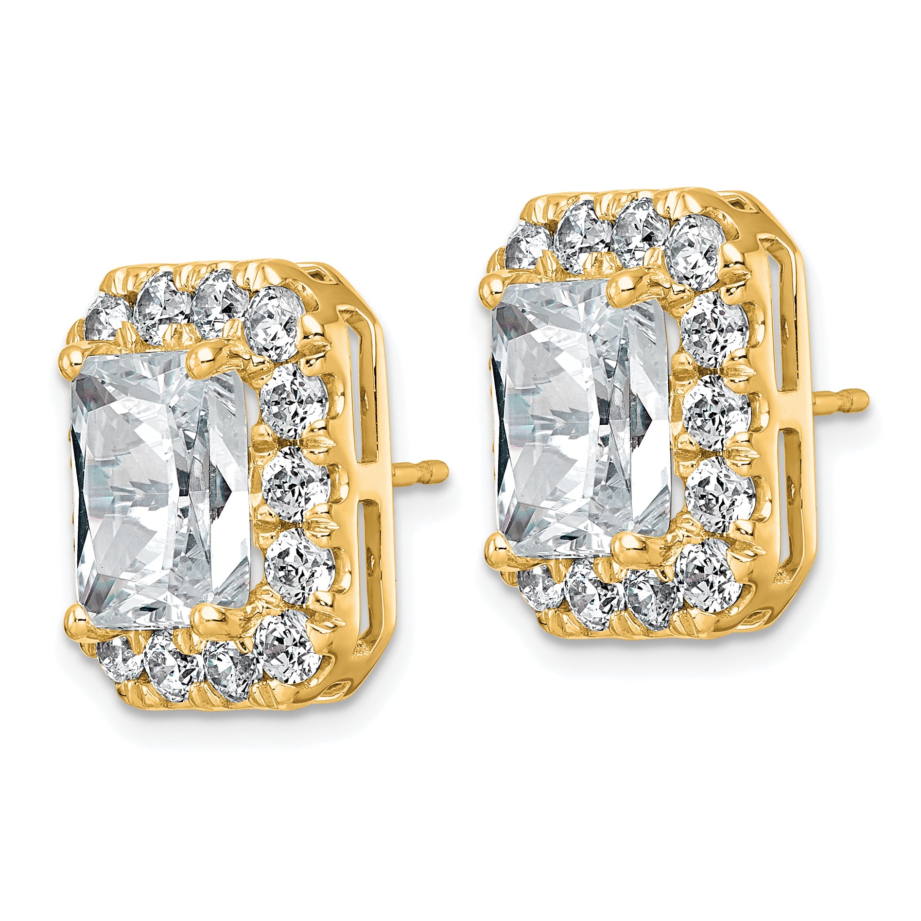 14k 8 5/8 carat Lab Grown Diamond VS+ F+ Complete Emerald Halo Post Earrings Secondary image