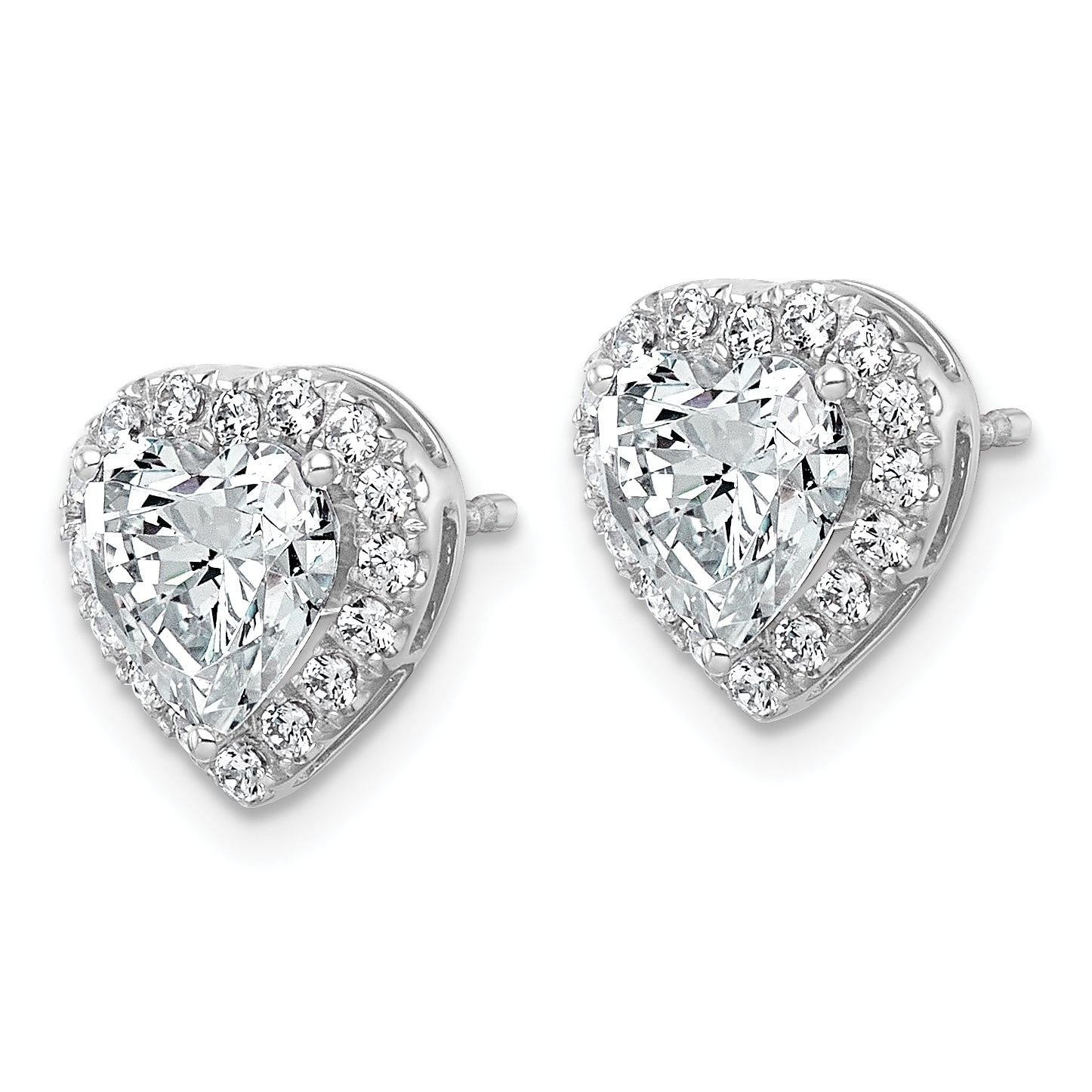 14k White Gold 2 3/8 carat Lab Grown Diamond VS+ F+ Complete Heart Halo Post Earrings