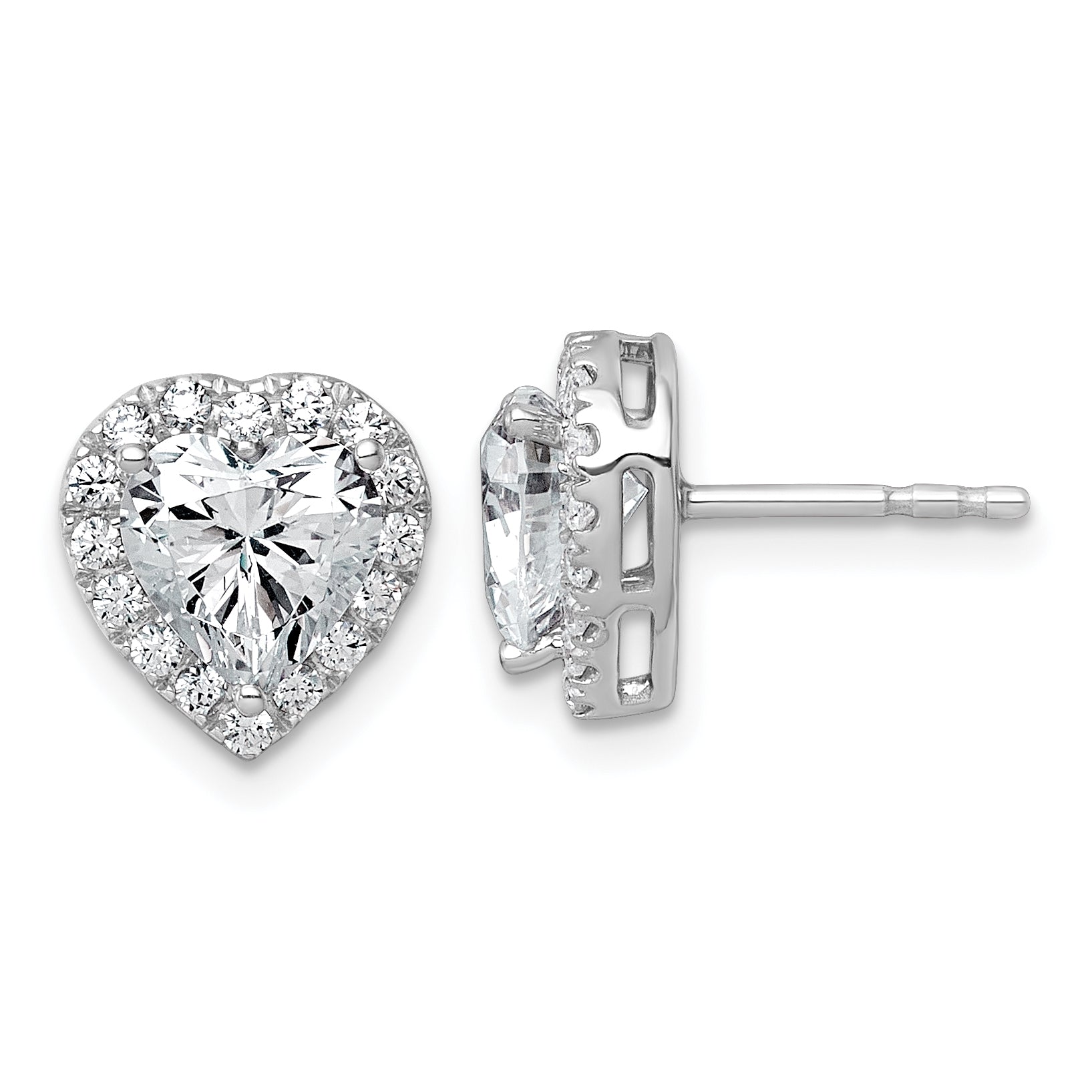 14k White Gold 2 3/8 carat Lab Grown Diamond VS+ F+ Complete Heart Halo Post Earrings