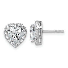 14k White Gold 2 3/8 carat Lab Grown Diamond VS+ F+ Complete Heart Halo Post Earrings