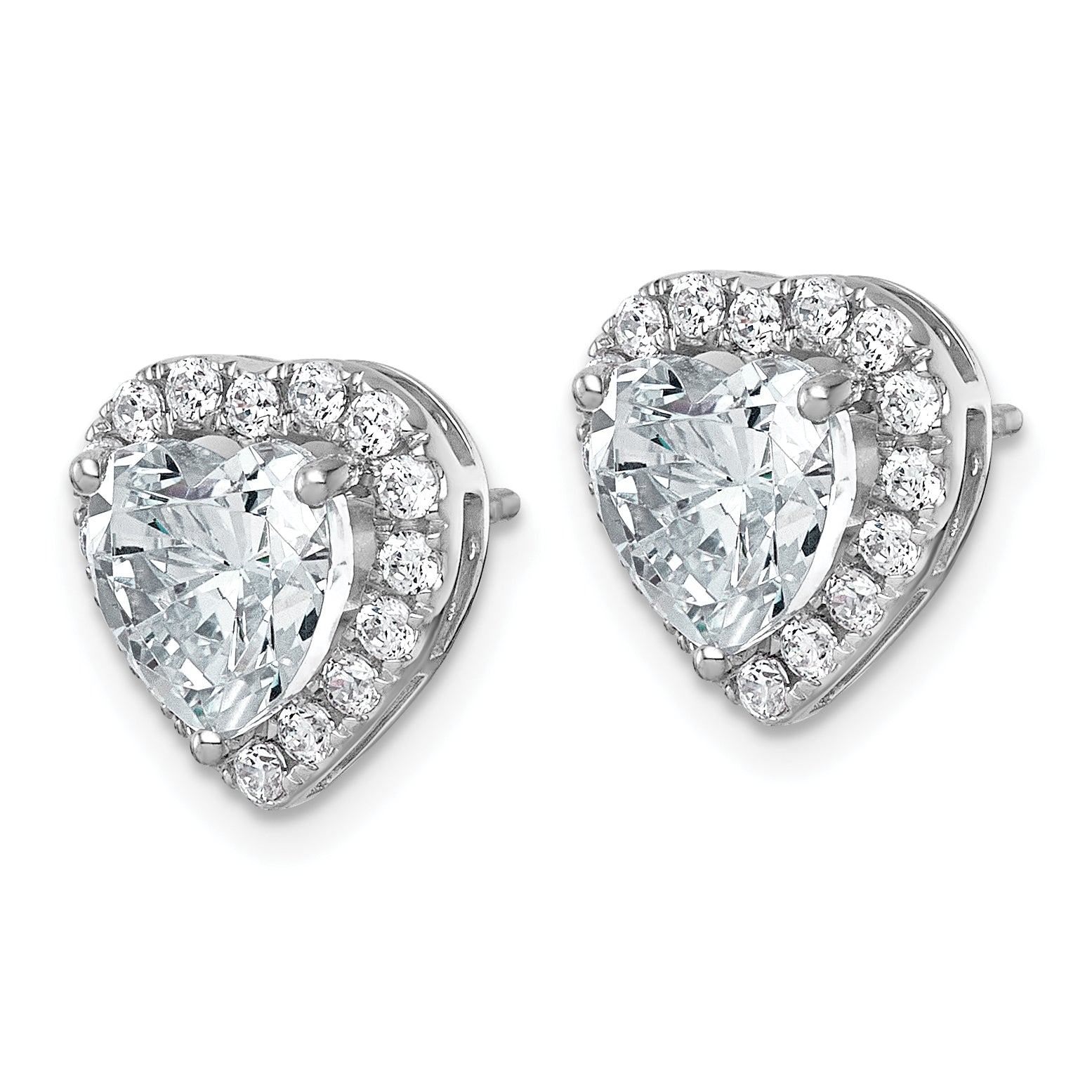14k White Gold 3 1/2 carat Lab Grown Diamond VS+ F+ Complete Heart Halo Post Earrings