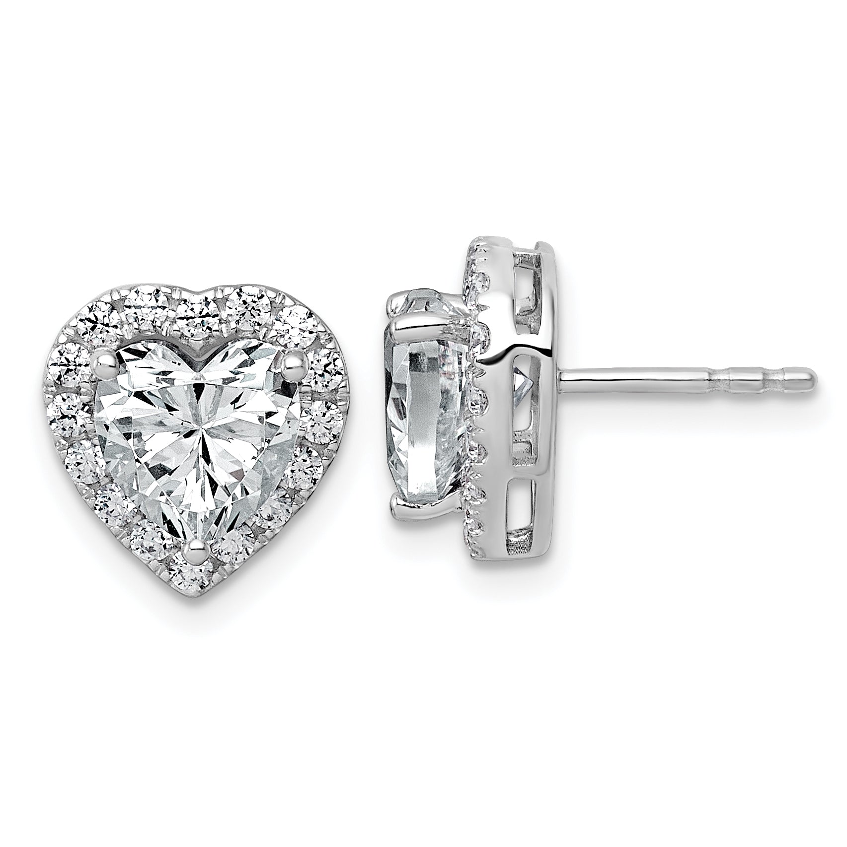 14k White Gold 3 1/2 carat Lab Grown Diamond VS+ F+ Complete Heart Halo Post Earrings Main image