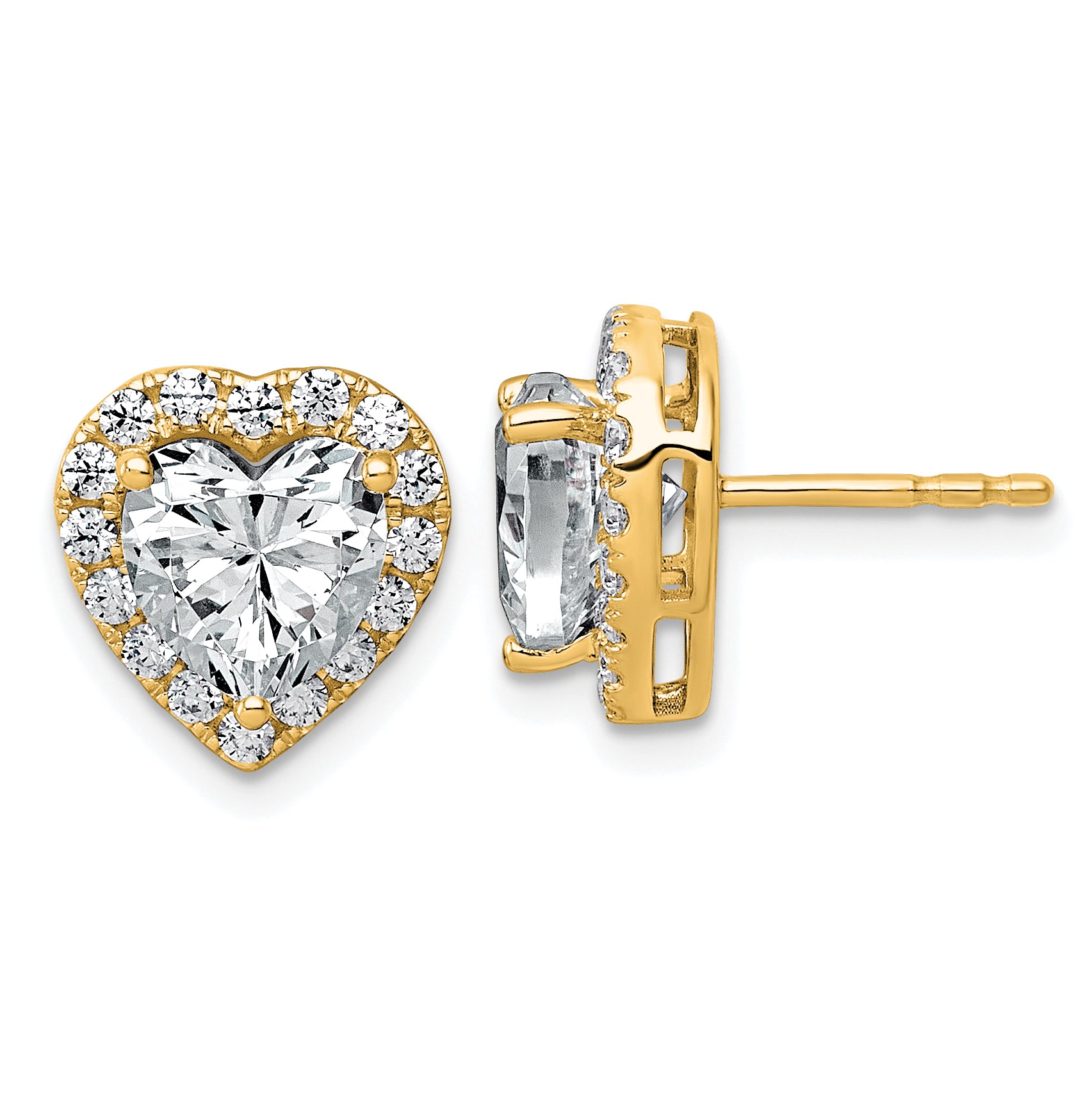 14k 3 1/2 carat Lab Grown Diamond VS+ F+ Complete Heart Halo Post Earrings Main image