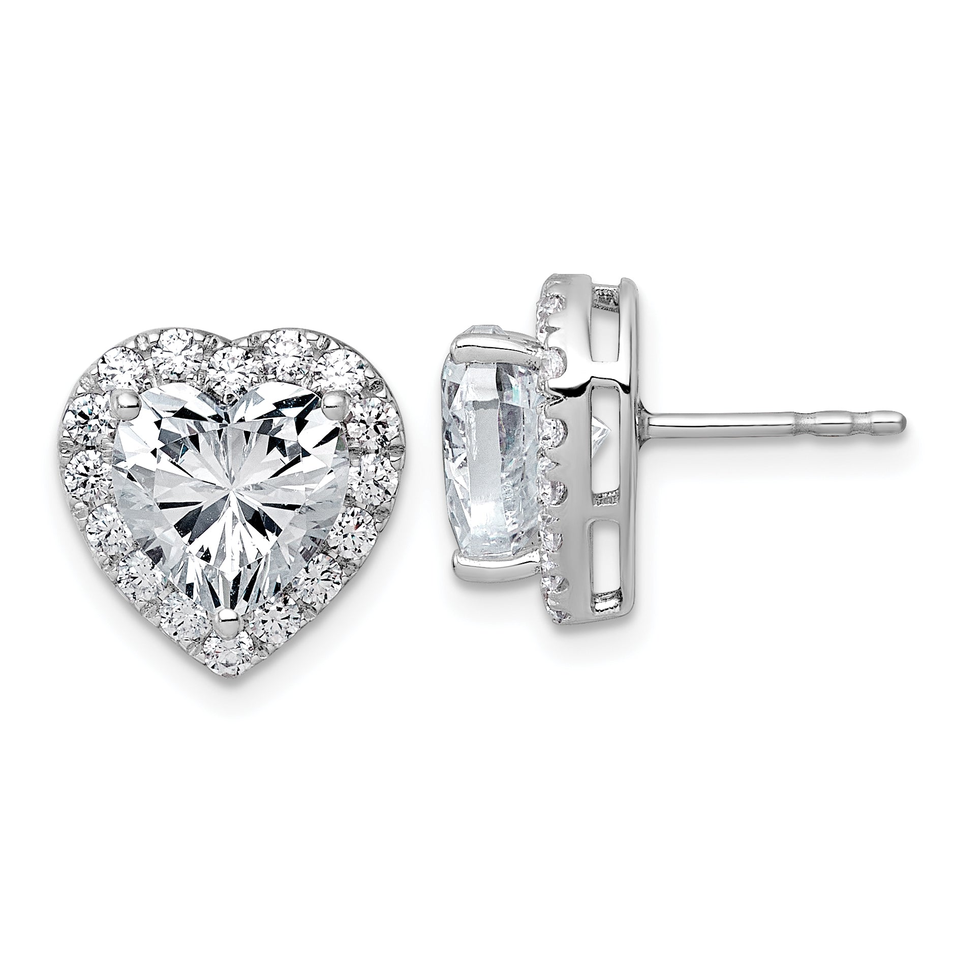 14k White Gold 4 7/8 carat Lab Grown Diamond VS+ F+ Complete Heart Halo Post Earrings Main image