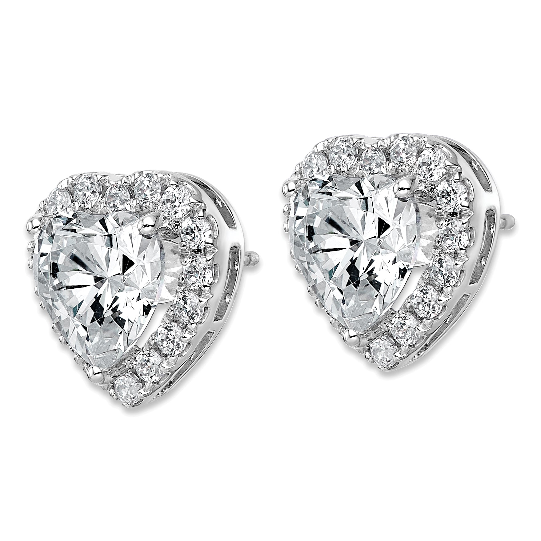 14k White Gold 6 carat Lab Grown Diamond VS+ F+ Complete Heart Halo Post Earrings