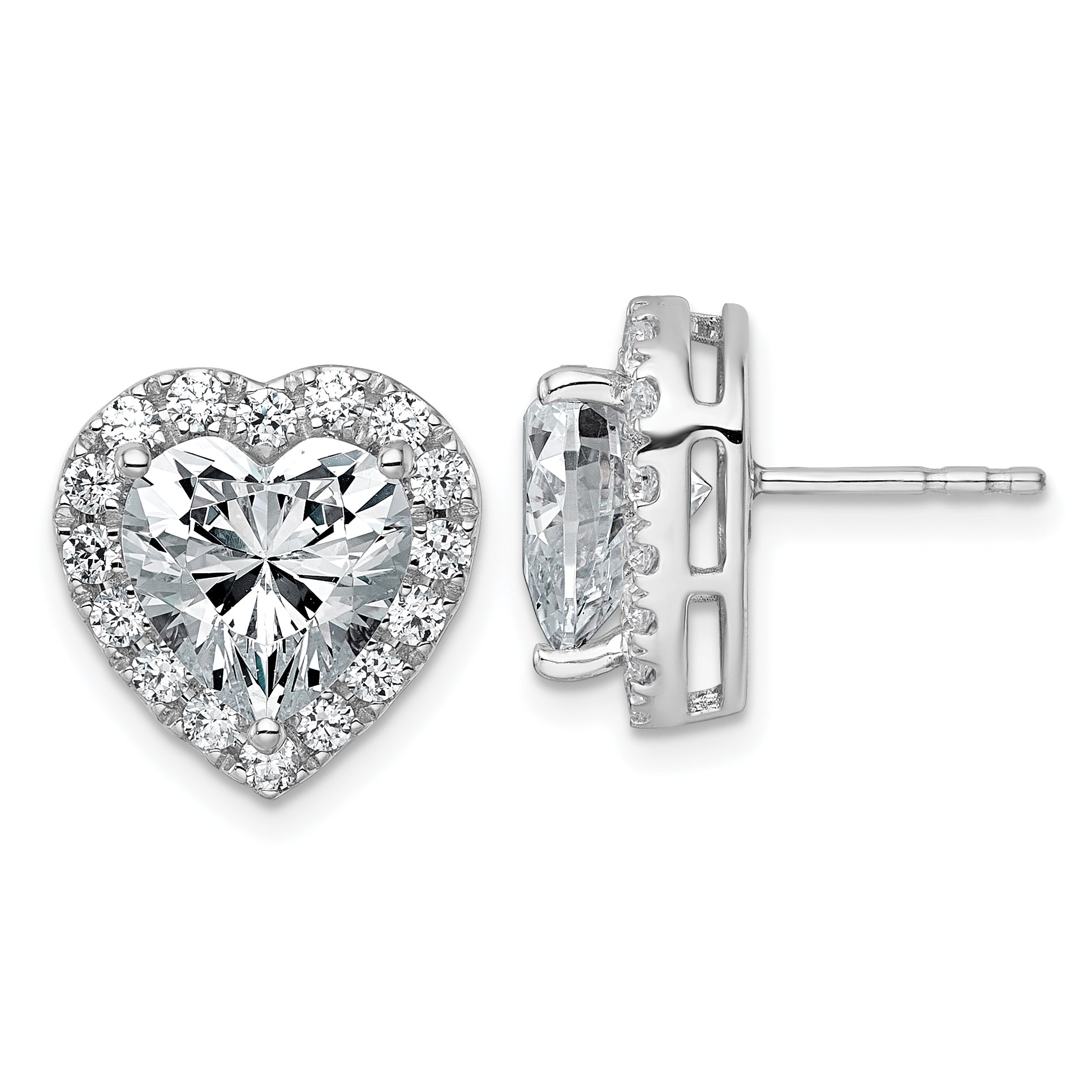 14k White Gold 6 carat Lab Grown Diamond VS+ F+ Complete Heart Halo Post Earrings