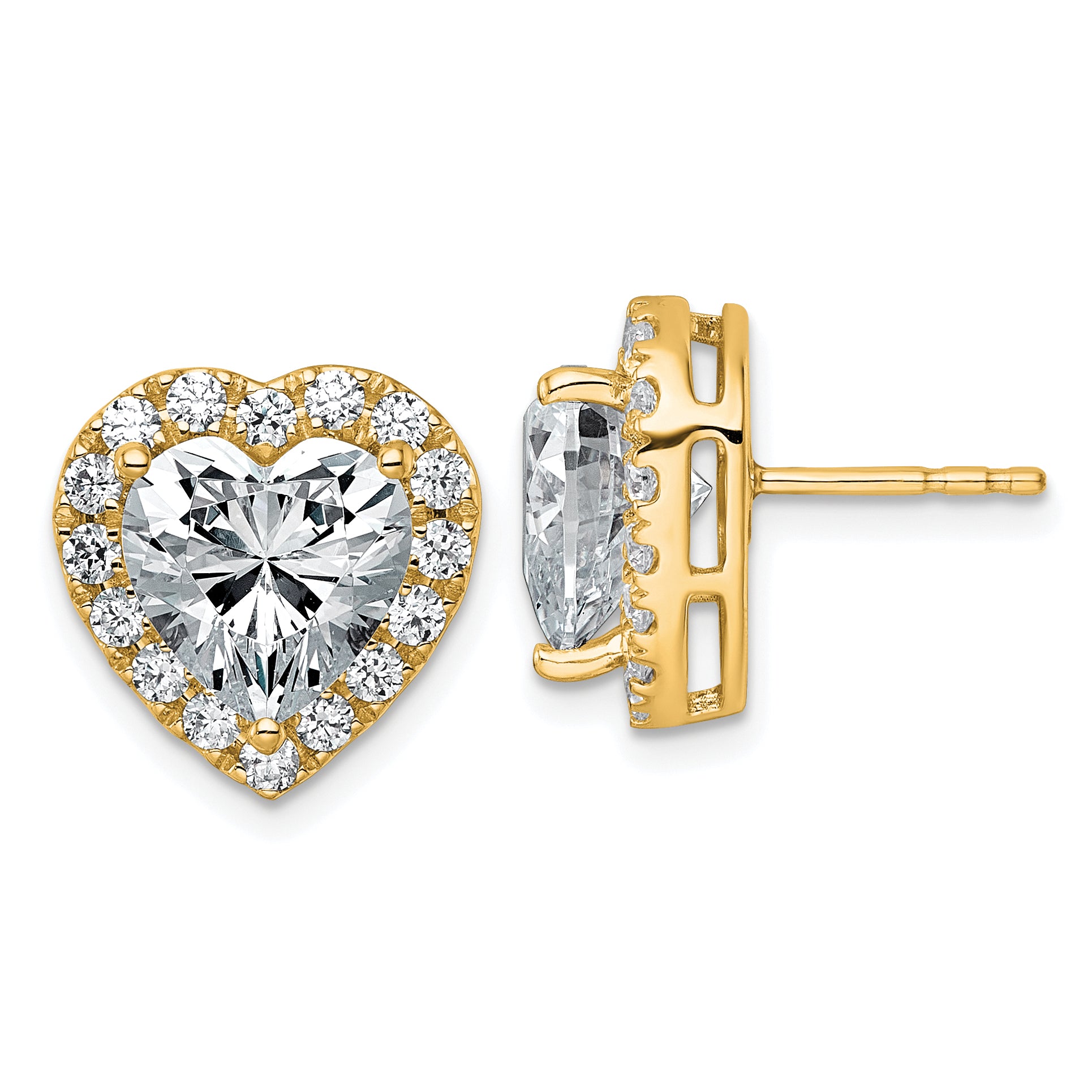 14k 6 carat Lab Grown Diamond VS+ F+ Complete Heart Halo Post Earrings Main image