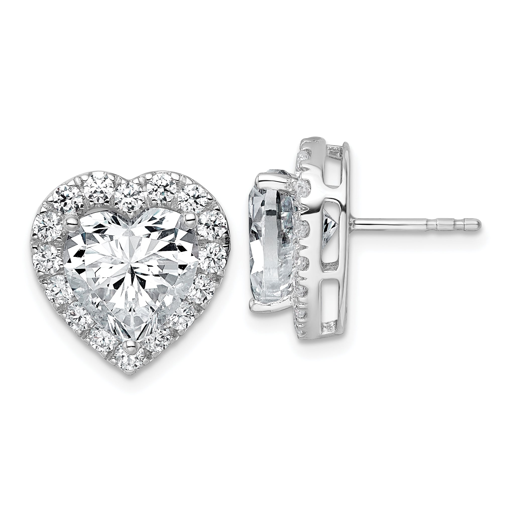 14k White Gold 7 3/8 carat Lab Grown Diamond VS+ F+ Complete Heart Halo Post Earrings Main image