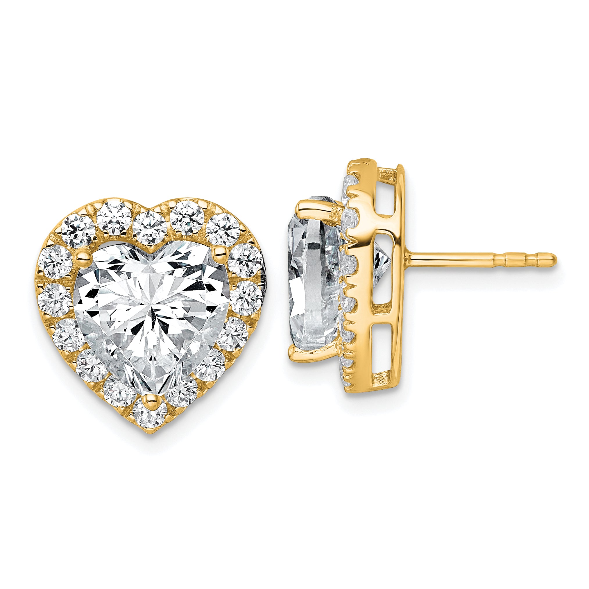 14k 7 3/8 carat Lab Grown Diamond VS+ F+ Complete Heart Halo Post Earrings Main image