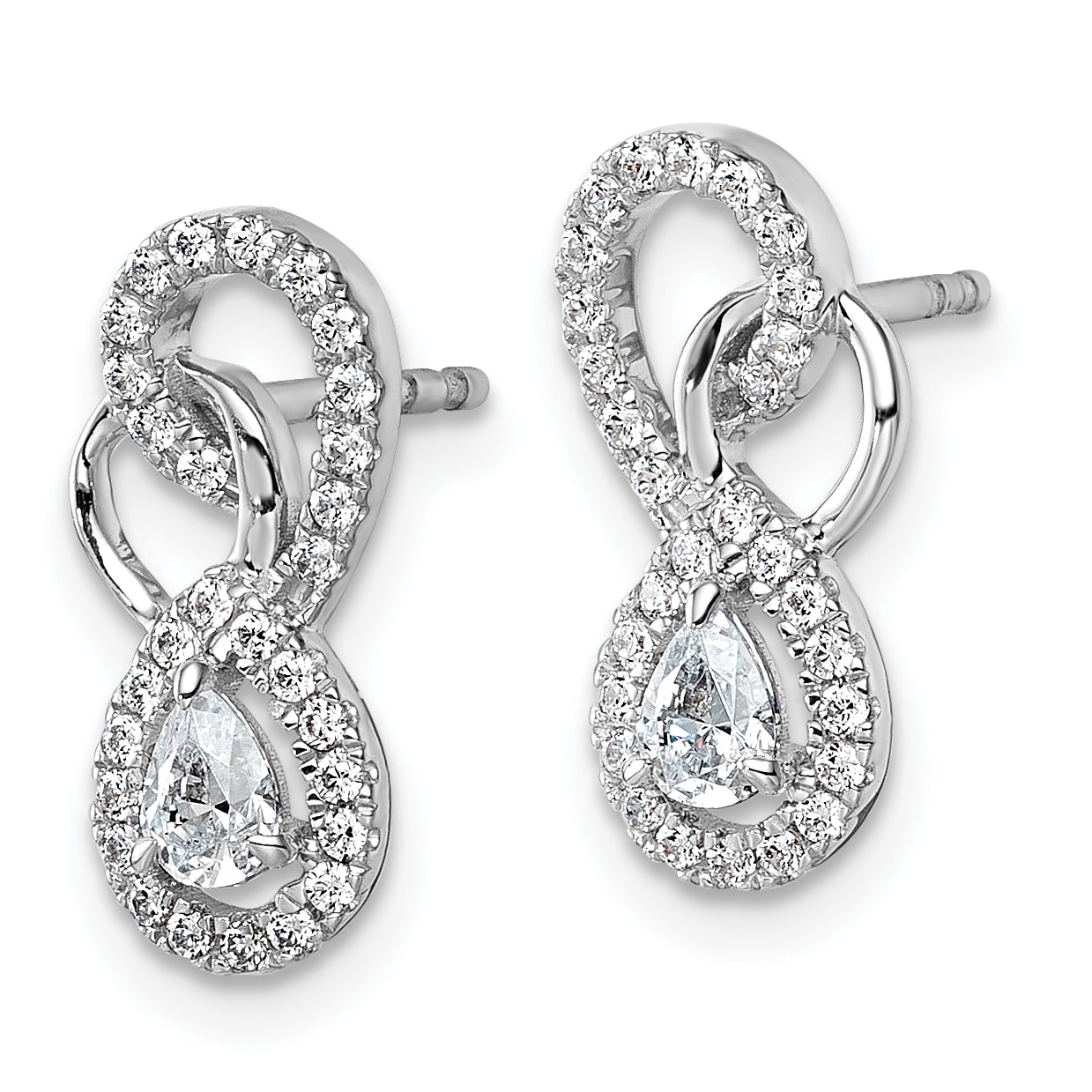14K White Gold Polished Diamond Infinity Drop Post Earrings