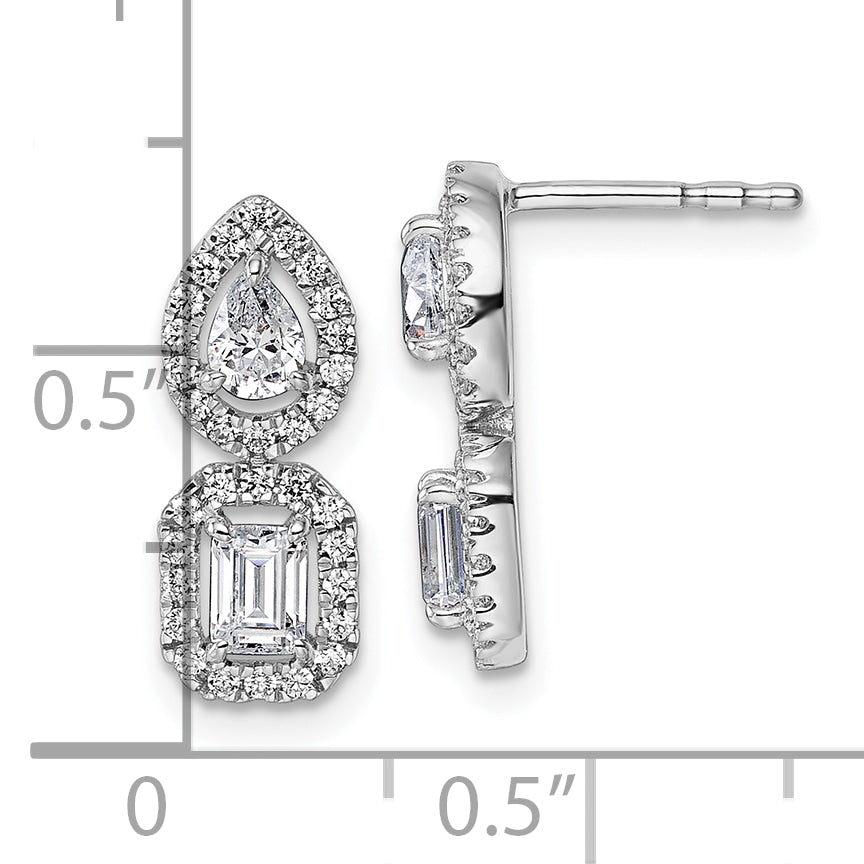 14k White Gold 7/8 carat Lab Grown Diamond VS/SI+ G+ Complete Two Stone Dangle Halo Post Earrings
