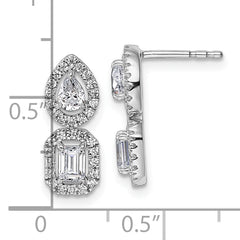 14k White Gold 7/8 carat Lab Grown Diamond VS/SI+ G+ Complete Two Stone Dangle Halo Post Earrings